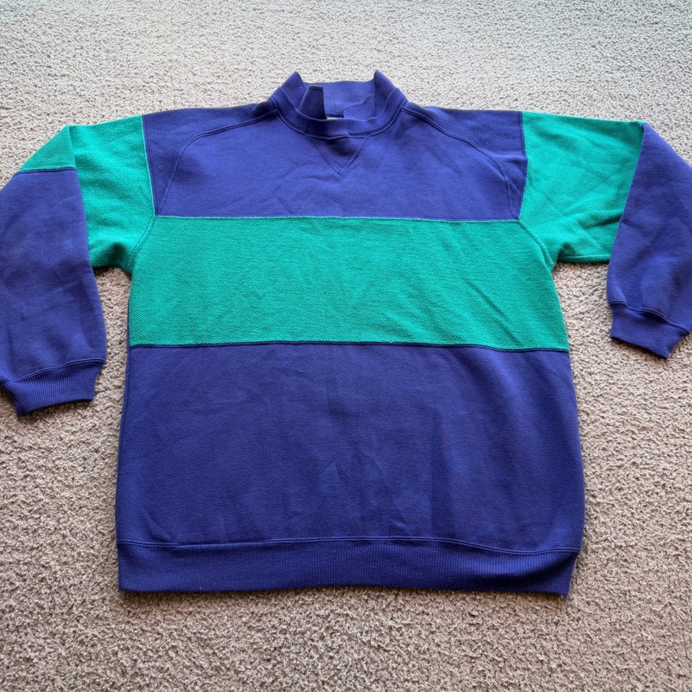 Vintage Sundays Colorblock Sweatshirt Purple Teal Mock Neck 90s Mens Large